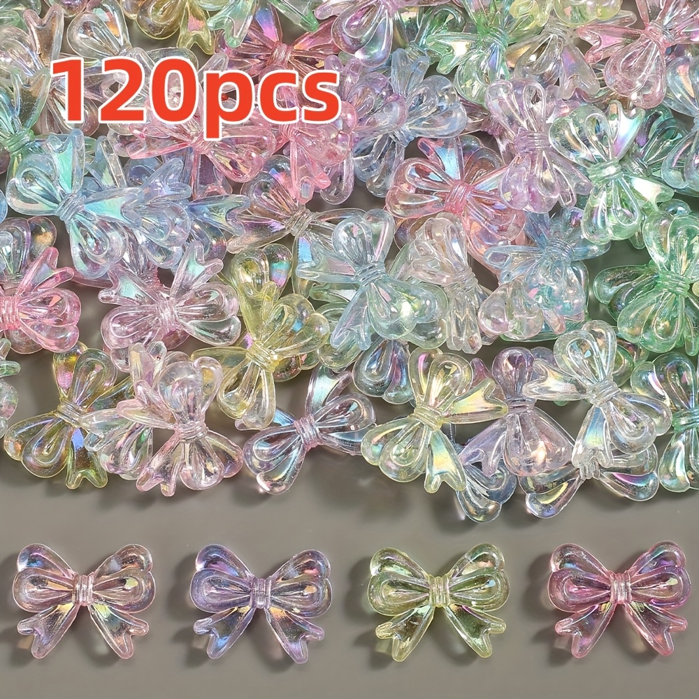 TEMU 120pcs Perles transparentes en acrylique de couleurs mélangées avec petit nœud papillon, parfaites pour la fabrication de bijoux, perles pour