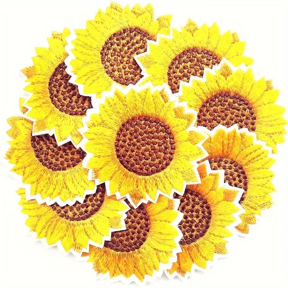 

10pcs Sunflower Embroidered Patches Iron-on Appliqués For Clothing, Hats, Jeans, Shoes, Curtains - Diy Sewing Craft Decoration Mixed Color Embroidery Patch Set