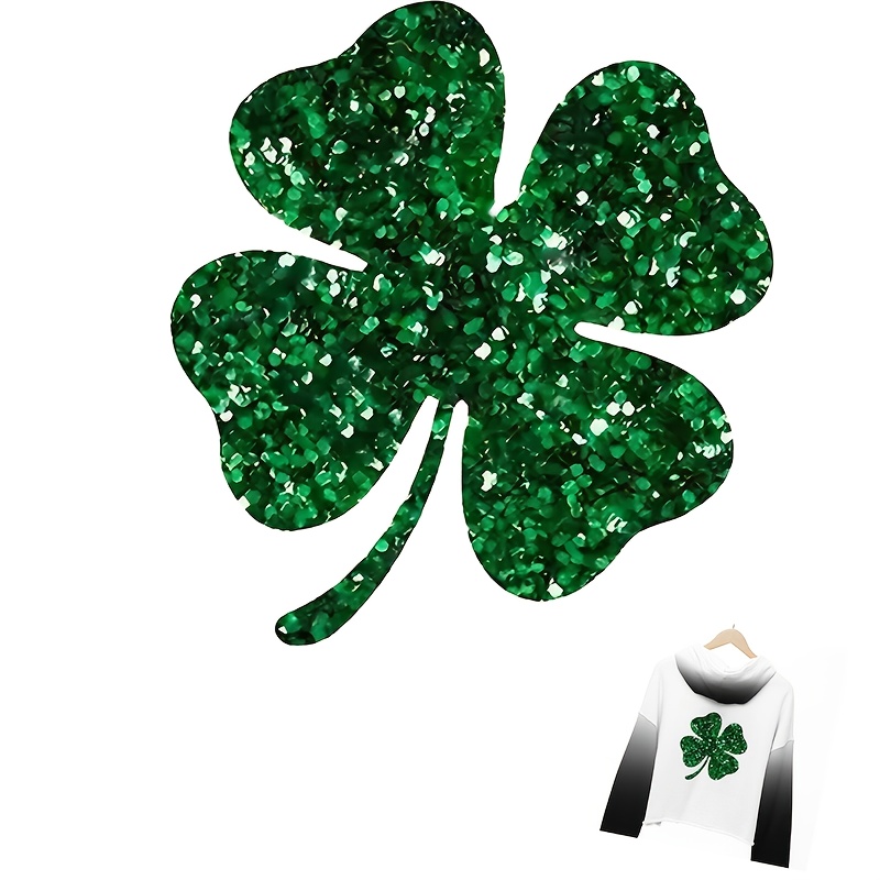 

1pc Fashionable 's Day Sequin Clover Design Diy Iron-on Transfer Decal For Apparel - Heat Press Sticker For T-shirts, Jackets, And Jeans.