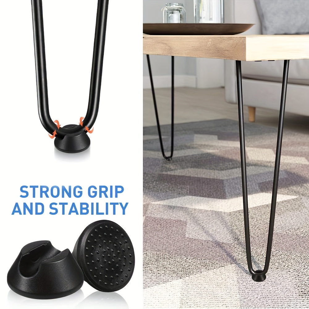 4 Pcs Hairpin Leg Protectors - Non Slip Rubber Feet For 3/8-1/2" Rods Chair Table Floor Protection