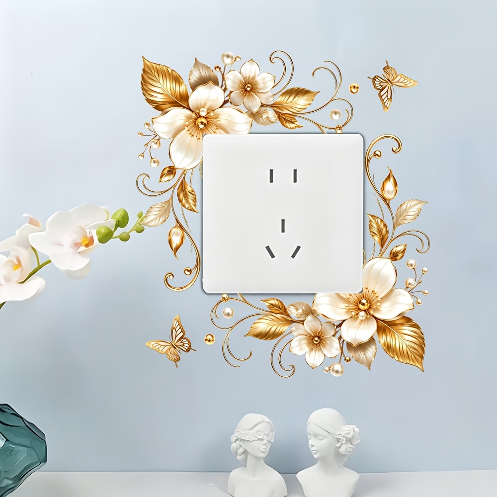 Light Luxury Gilded Floral Switch Plate Sticker, Elegant Decor