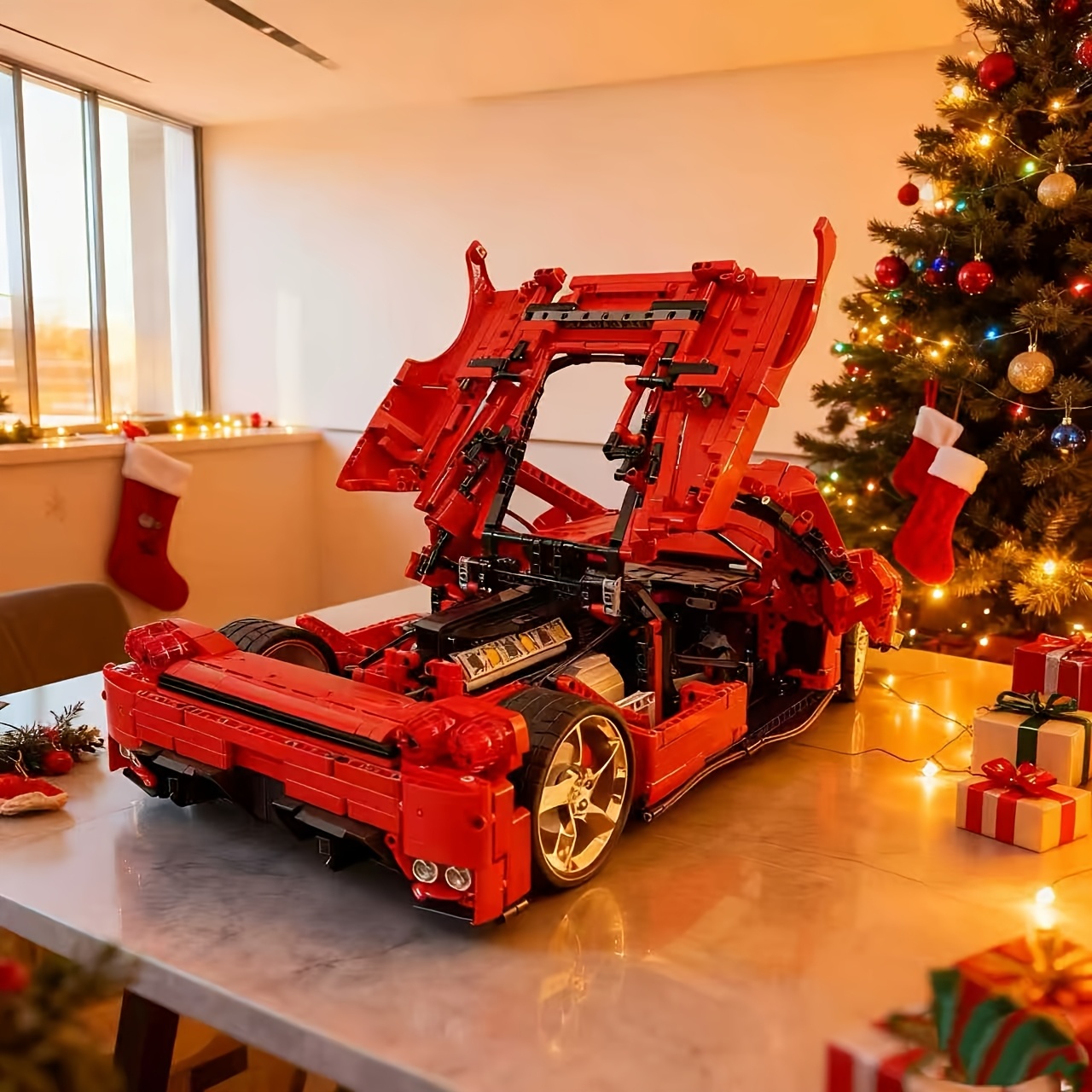 Image of [2026 New Model] 4301pcs 1:8 Red Enzo Car Building Block Toy, Cool Metallic Shine, Tech- Building Block Model, A Item For Fans, Easy To Assemble, Boyfriend Birthday Gift, Holiday Gift