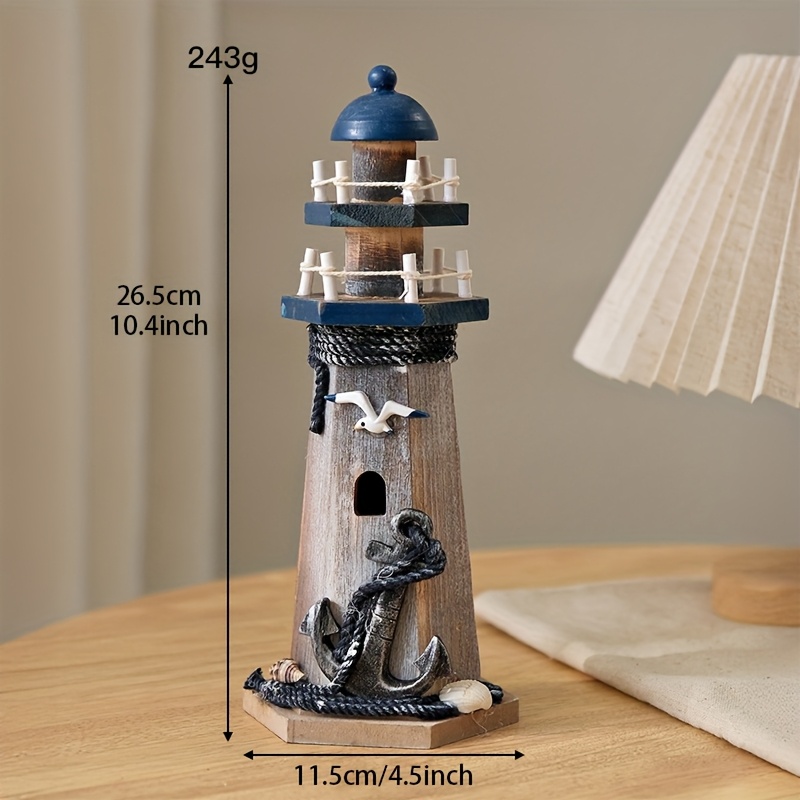 Image of 1pc Mediterranean Style Vintage Wooden Lighthouse Ornament, Decor, Bookshelf Decoration, Office Decor Tower Craft