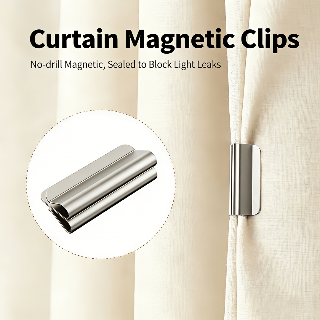 Magnetic blackout curtain clips holding curtain panels together