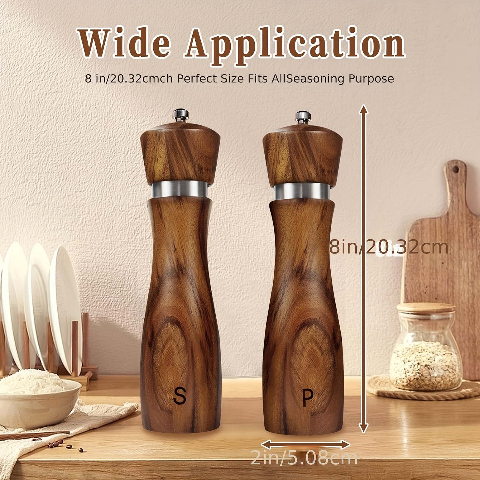 2 Pack Salt And Pepper Grinder Set, Acacia Wood Salt Shaker With Ceramic/stainless , Gift For Birthday Christmas For Women Men Modern And Elegant Wooden Salt And Pepper Set