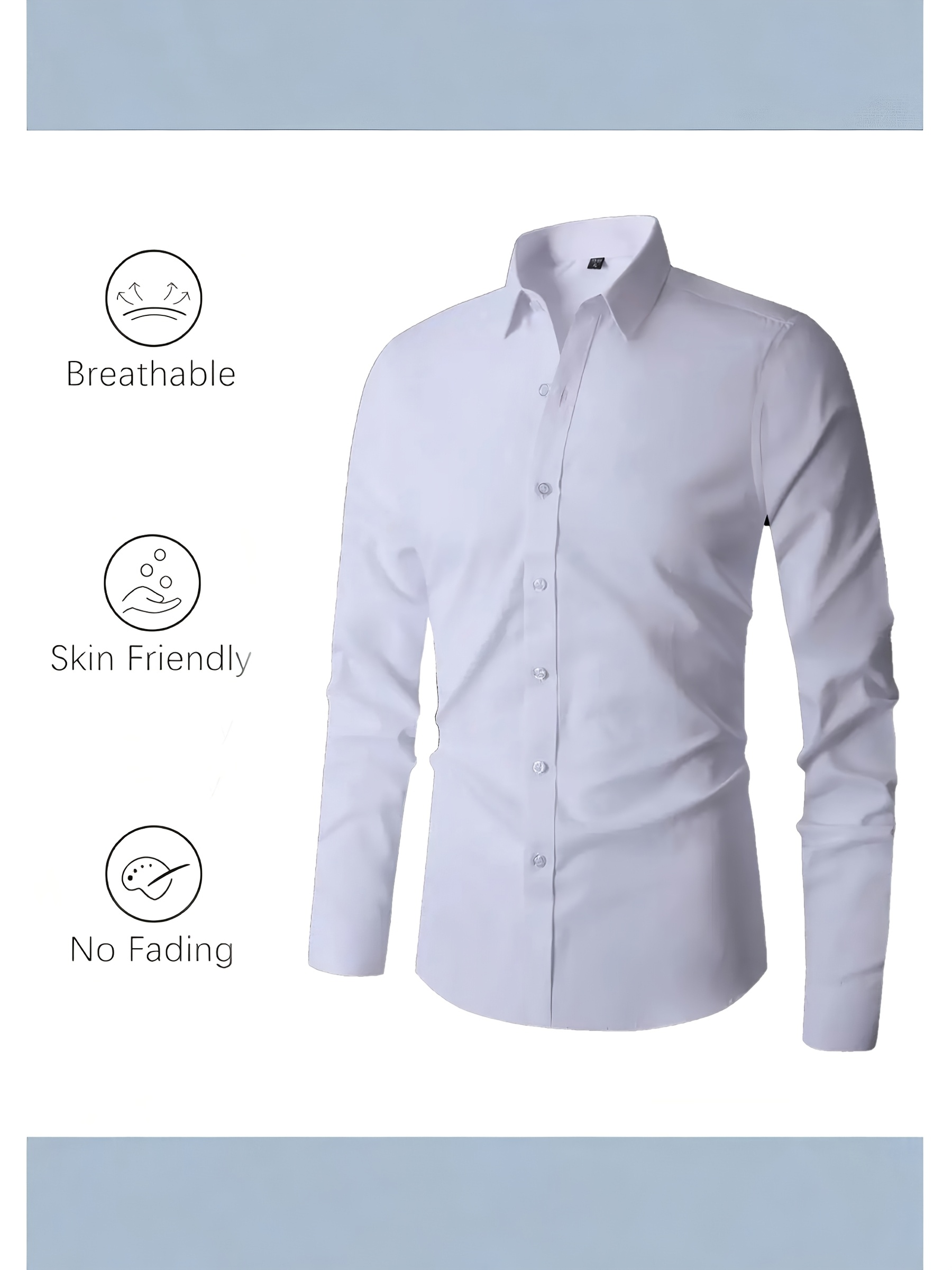 Camisa Casual para Hombre - Color Sólido, Cómoda, Elástica, Suave, Lavable a Máquina y Lavable en Seco, Manga Larga, Corte Regular, con Cuello, Adecuada para Fiestas, Citas, Trabajo, Actividades y Ropa Casual de Fin de Semana para el Día a Día