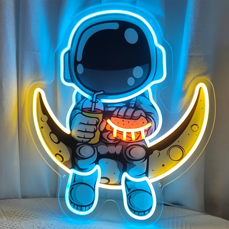

1pc Handmade Astronaut Neon Sign -dimmable Moon Led Lights For Home, Bedroom, Party, Bar, Store, Club, Garage - Usb Powered Walldecoration Art - Unique Gift