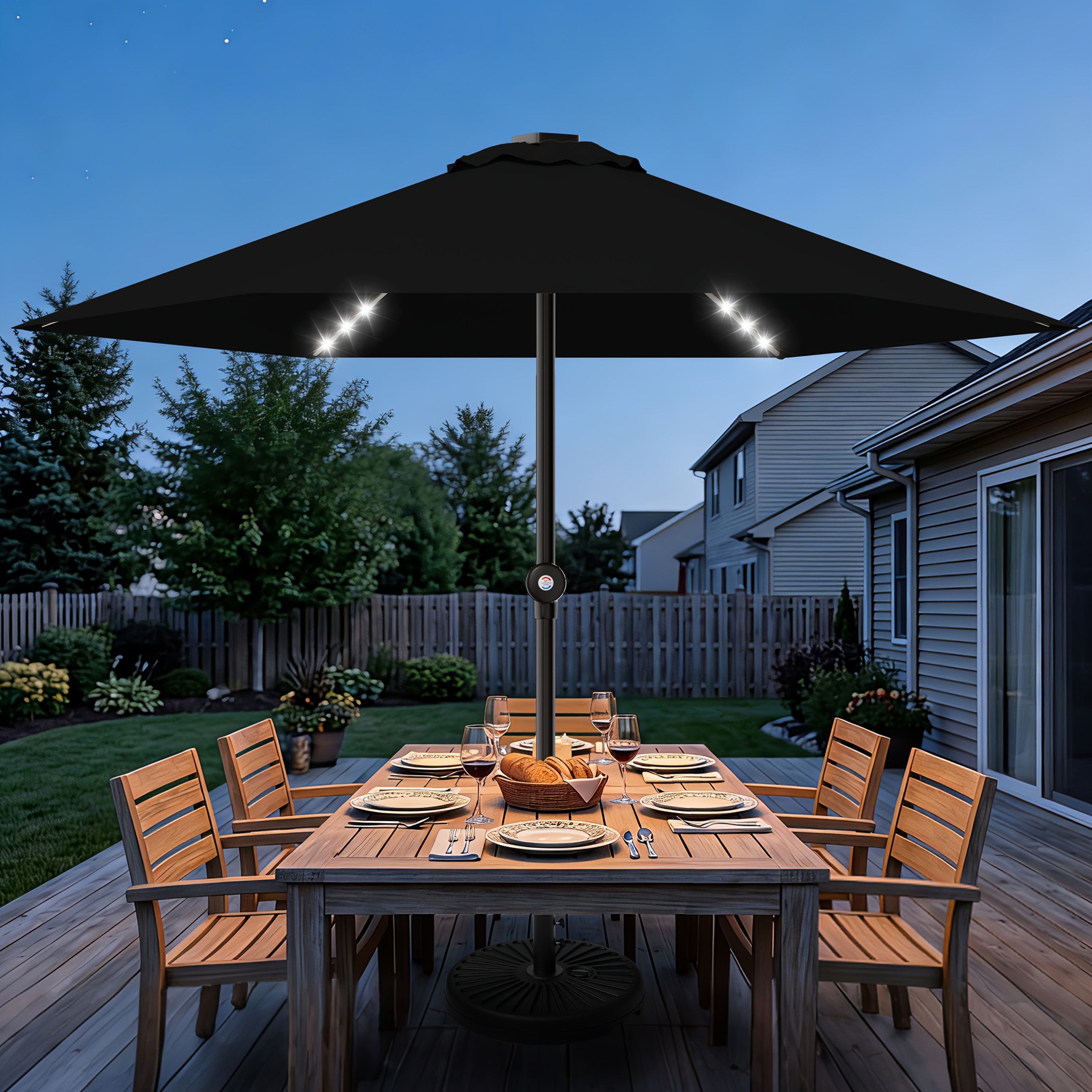 TEMU 9ft Solar Led Patio Umbrella, Umbrella With 60 Led Lights, 6 Reinforced Ribs Stable Sunshade For Outdoor Garden, Poolside, Deck, Backyard, Cafe