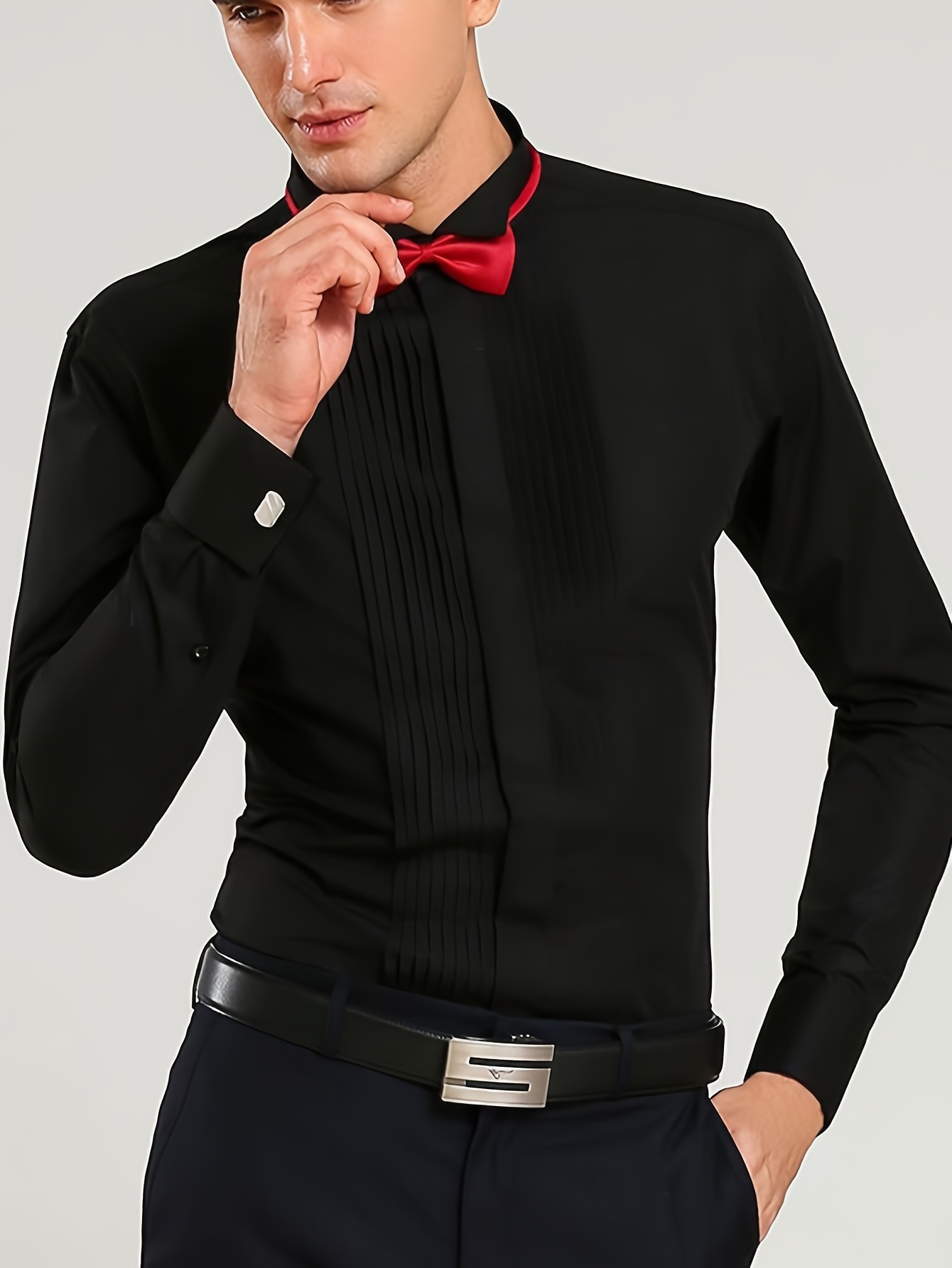 mens elegant solid color formal dress set red Temu United Arab