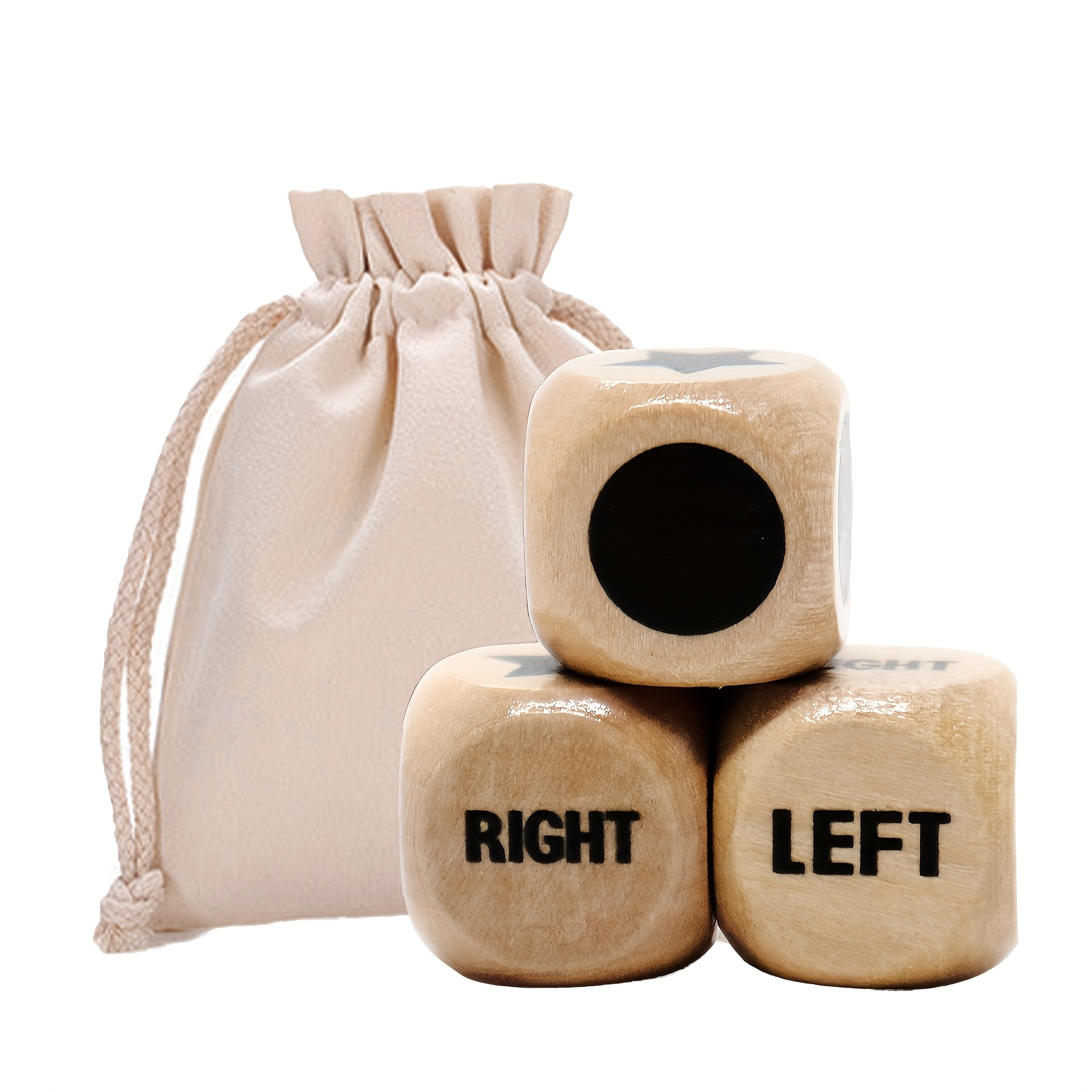 

3-pack Wooden Dice Set, Standard 16mm 6-sided Center Game Dice, Non-electric, Featherless, With Drawstring Bag For And Transport, Adult Luck-based Game Accessory