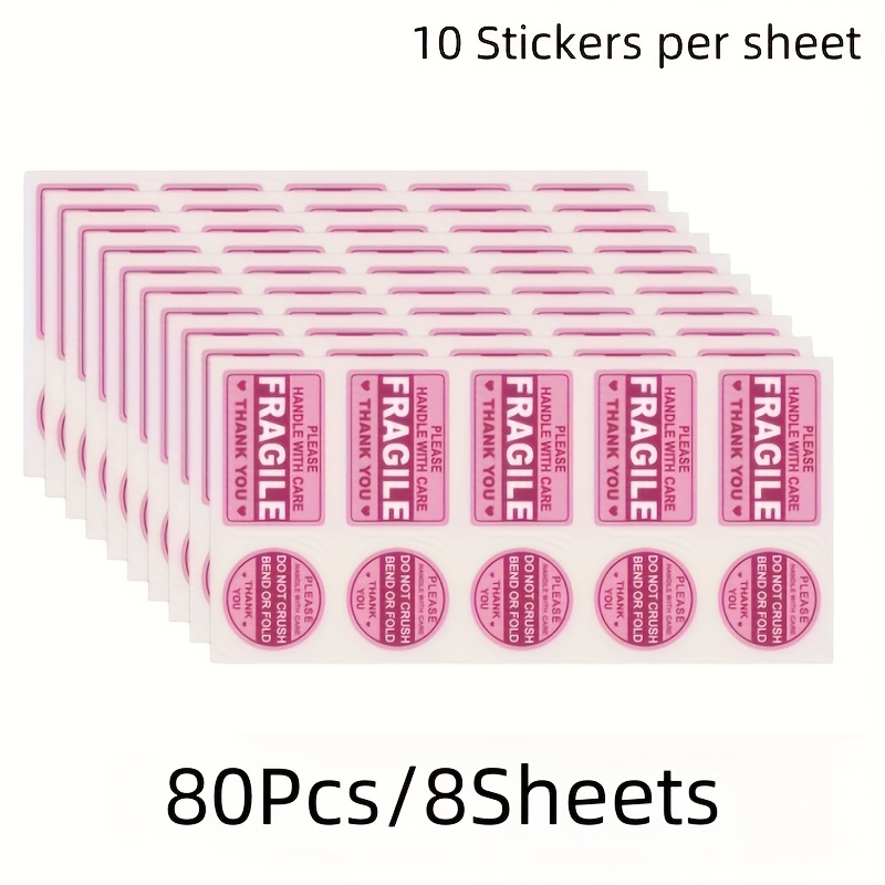 TEMU 80/200 Etichette e Adesivi Fragile - Carta/Plastica Resistente, Rosa, con Istruzioni "Maneggiare " e "Questo ", per Spedizioni, Traslochi,