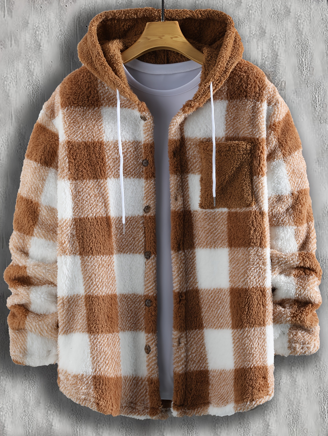 herren freizeit karo fleece jacke polyestergewebe regular Temu