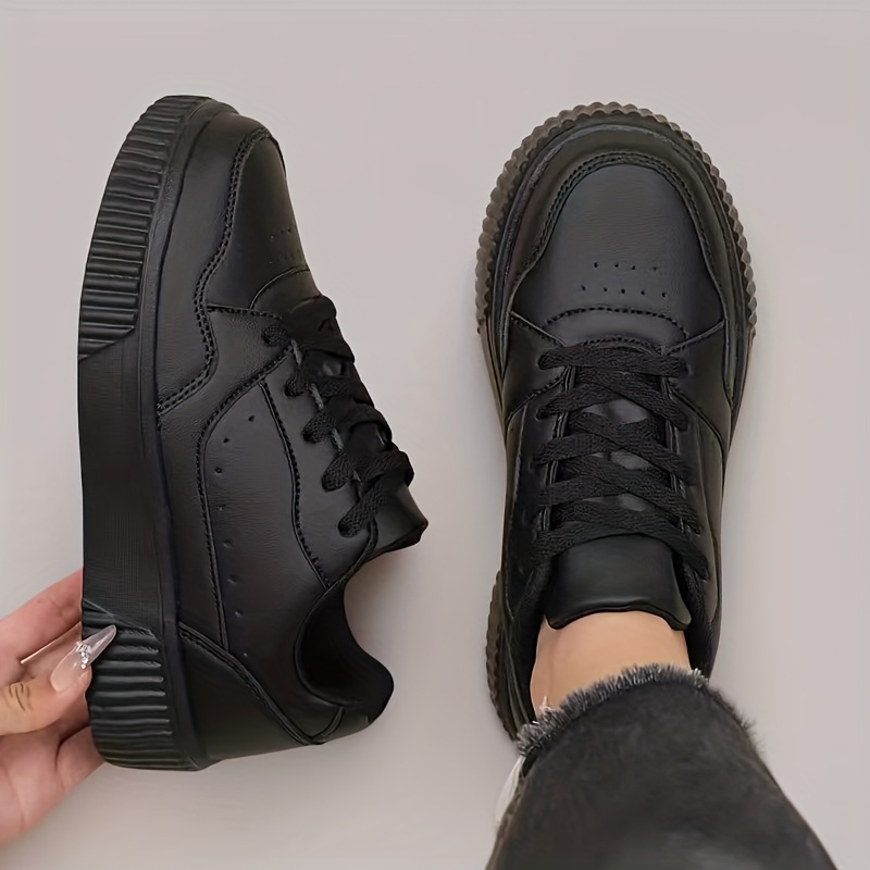 TEMU Women's Black Sneakers, Women's Skate Shoes, Plus Size Classic Vintage Platform Shoes, Solid Tennis Shoes, Premium Casual Shoes, Unisex Couple's