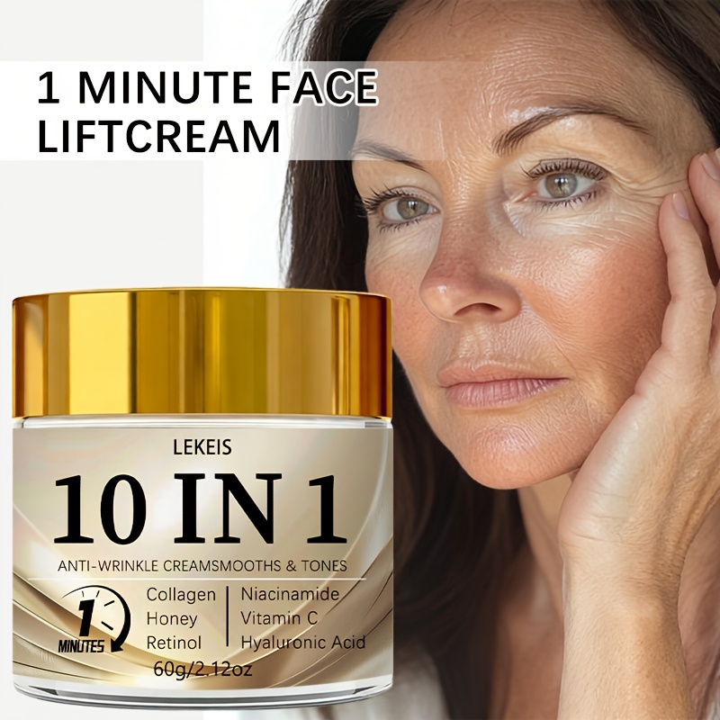 10 in 1 instant wrinkle cream   and lifts sagging skin     and wrinkles brightens skin tone   skin look   restores   radiance gentle non greasy texture quick absorption contains collagen