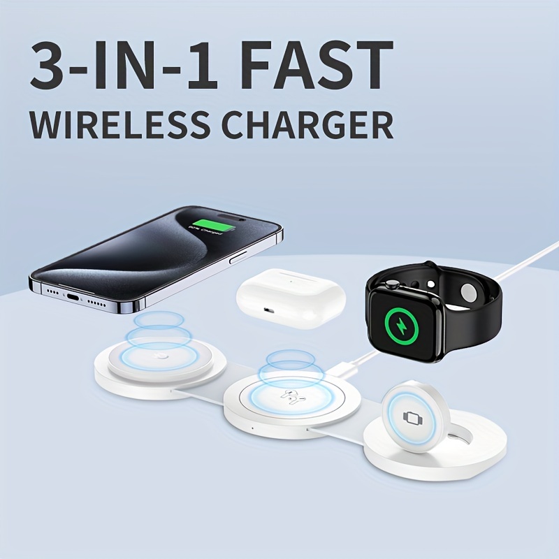 

3 In 1 Wireless Charger, Magnetic Foldable 3 In 1 Charging Station, Fast Wireless Charging Board, Compatible With 15/14/pro/max/plus/13/12 Series, Airpods 3/2/pro, Iwatch