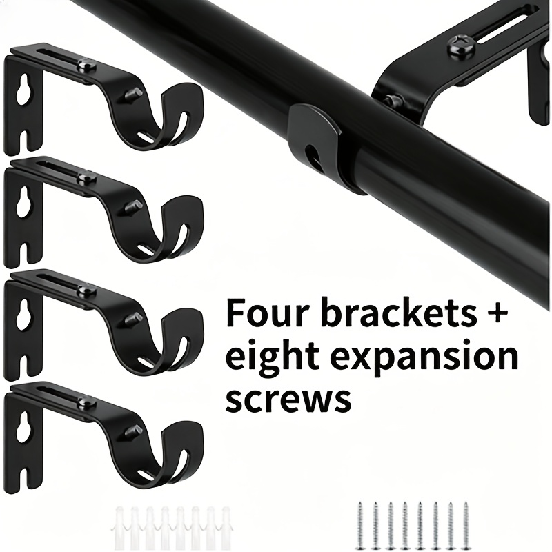 TEMU 4pcs Set (4 Curtain Rod Brackets   8 Expansion Screws) For 25mm Rods; Heavy-duty, Adjustable-length Curtain Rod Brackets Suitable For Curtain