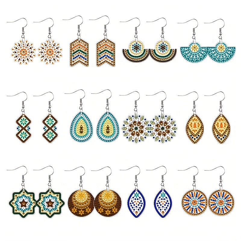 TEMU 12 de 5DDIY Diamante Pintura de Orejas, Orejas de colgante geométrico , Acrylic Craft Joyería de Hacer Set, Elegantes Orejas Hechas a para