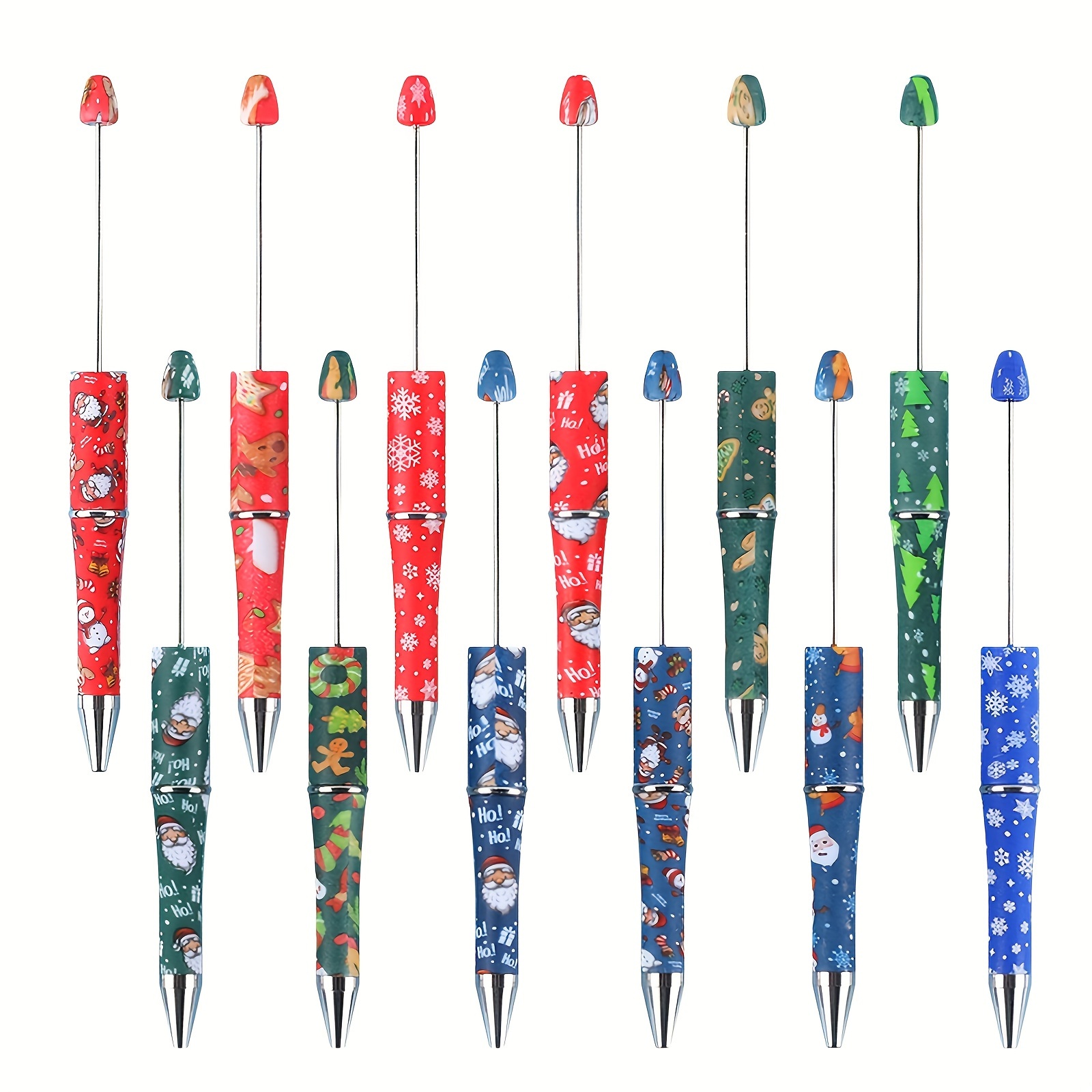 

12pcs Christmas Beadable Pens Ballpoint Pens Cute Diy Making Kit Beaded Pens For Students Office School Supplies