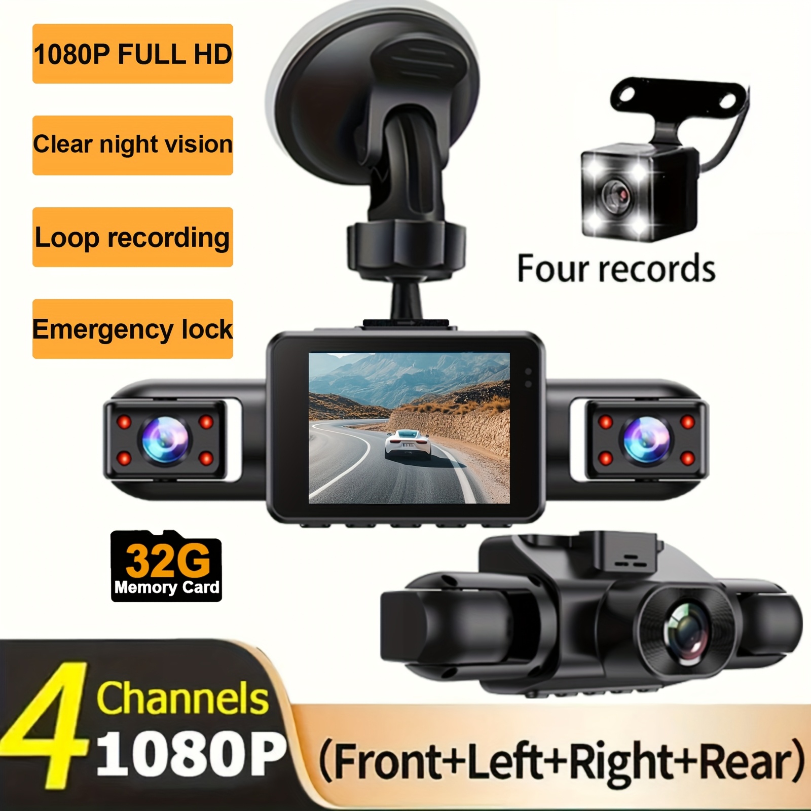 4 channel dash cam for cars 1080p   lens 4 in 1 dvr recorder with night vision 24h parking monitor g lighter     right rear dash camera system Product details 0