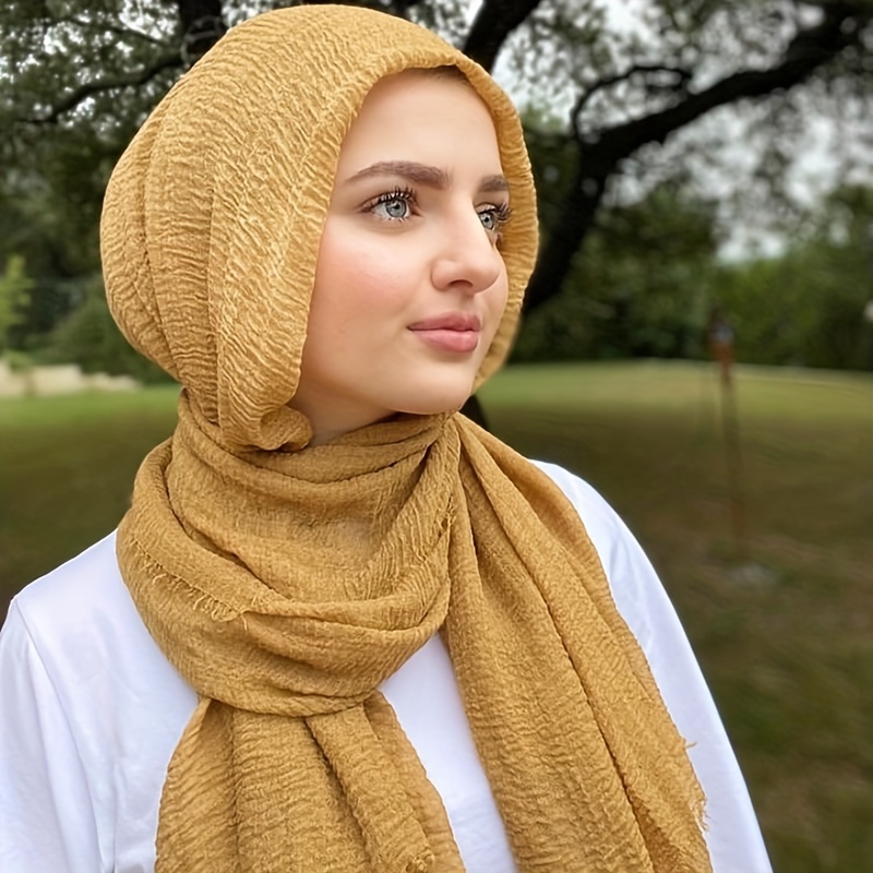 

1pc Breathable Muslim Bubble Crinkled Hijab, Elegant Solid Color Soft Wrap Scarf For All Seasons Gifts For Eid