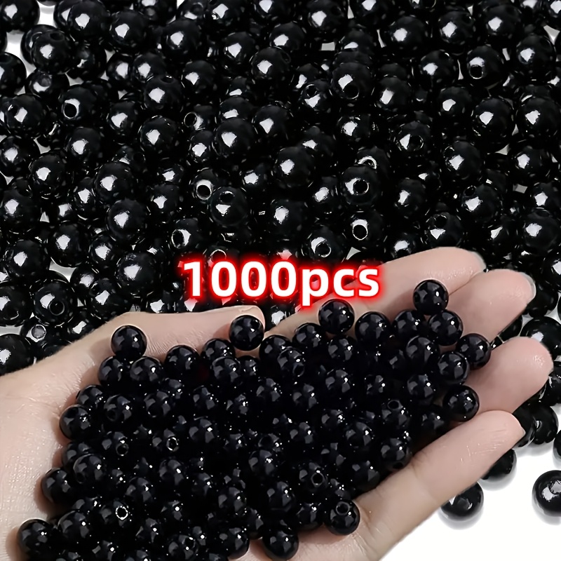 TEMU 1000/500 piezas de cuentas negras de 8 mm para producción de joyería, pulsera de cuentas circulares negras perforadas de , cuentas para