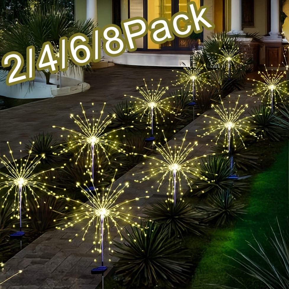 8 6 4 2 pack solar garden lights 480leds outdoor solar firework lights   solar powered sparkler lights with 8 lighting   for outside garden   decor warm multicolor