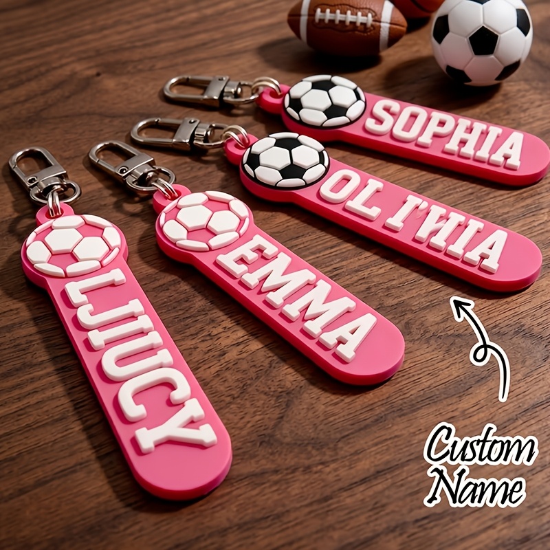 Customized Soccer Keychain, Personalized Name & Number Tag