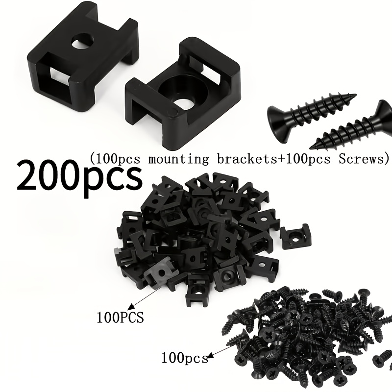 TEMU 200pcs (100 Supports de Fixation + 100 Vis) Base de Montage de Serre-câbles Pratique avec Vis, Ensemble Incluant (100 Bases + 100 Vis), Attache