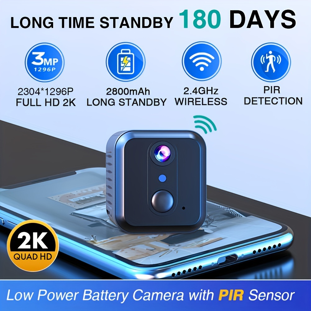 2024 upgraded mini surveillance camera full hd 3mp mini camera portable wireless security camera indoor outdoor camera wifi camera night vision with video 1296p hd portable camera ultra low power consumption battery powered camera 2 4ghz wifi home camera 2 way audio smart pir human detection details 0