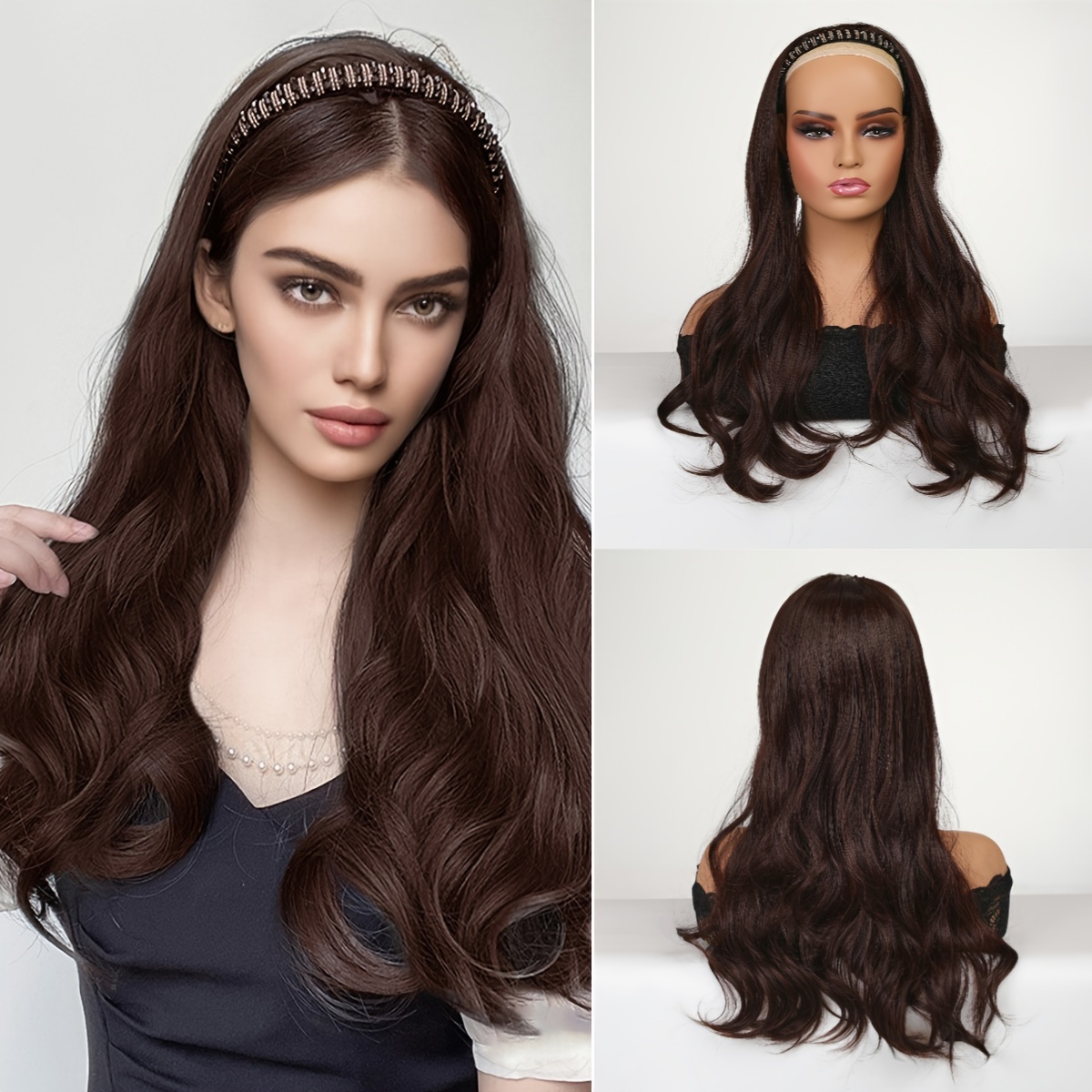 Long Wavy Wigs With Hair Hoop Natural Looking Half Wigs Temu