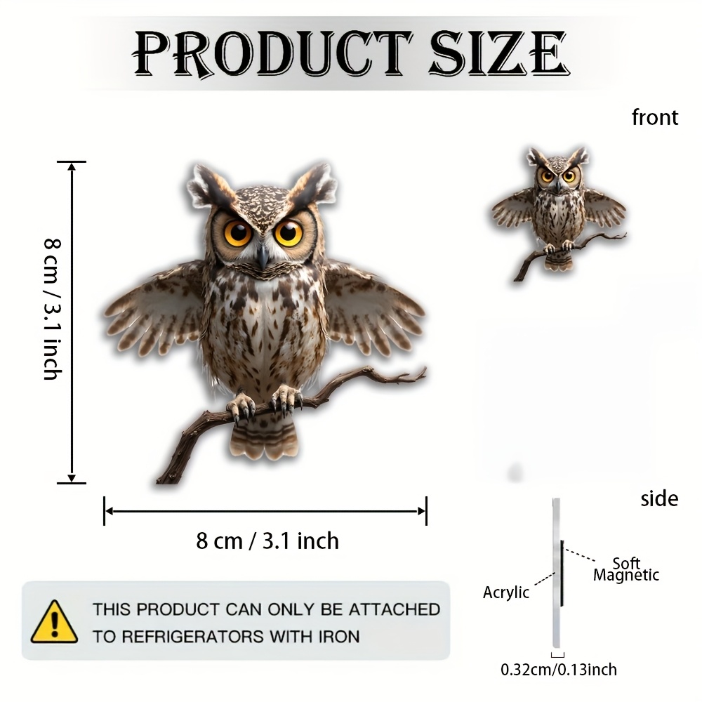 TEMU 1 Cute Owl Refrigerator Magnet - Durable Magnetic Acrylic Fridge Magnet With Owl Shaped Decal For Refrigerators, Freezers And Metal Cabinets -