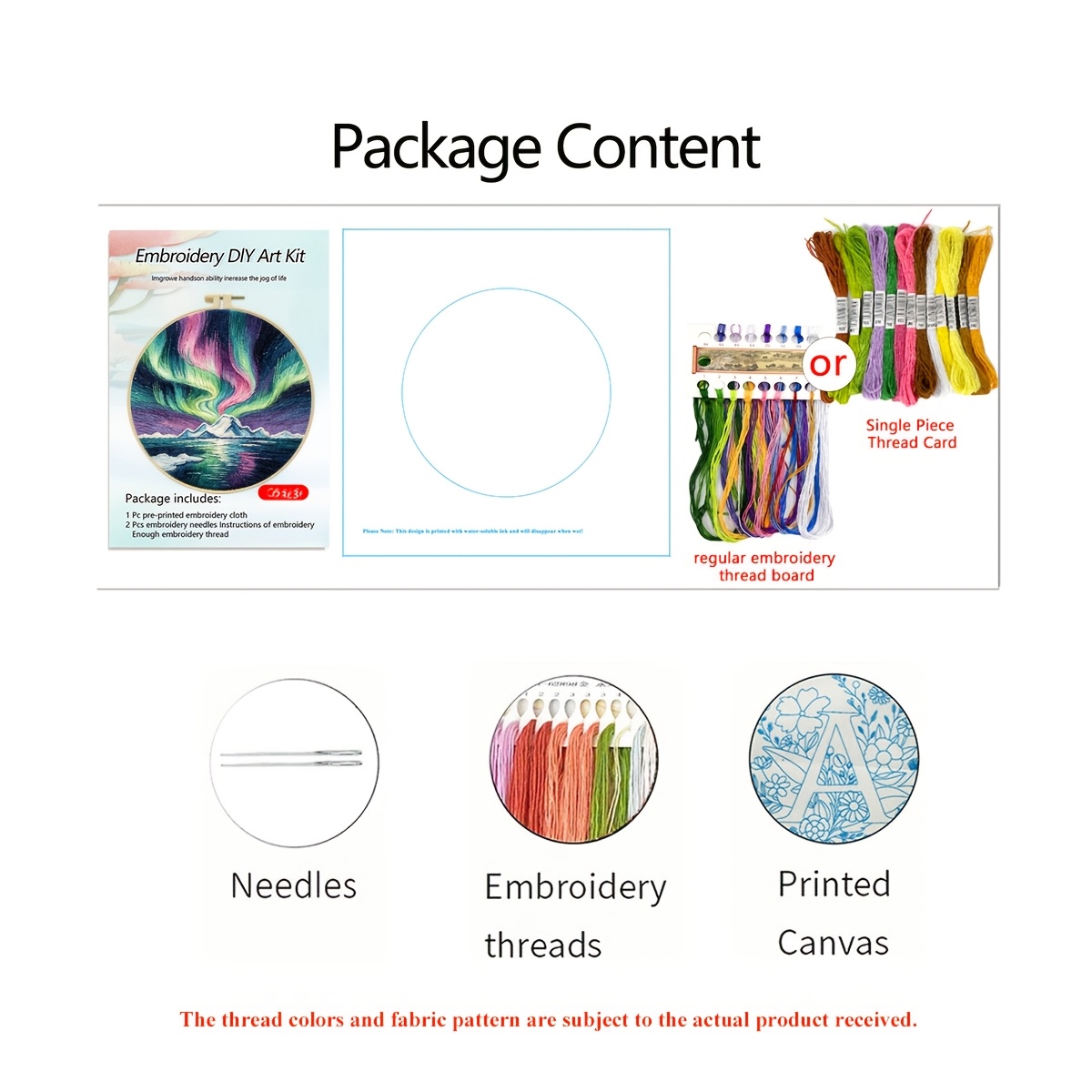 Printed Embroidery Kit with Aurora Dance Pattern for Beginners
