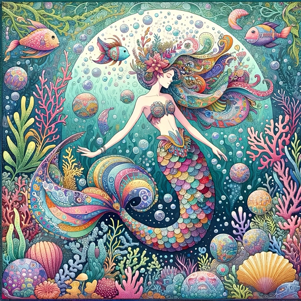 

Anime Mermaid Fantasy 5d Diy Full Drill Diamond Painting Kit With Round Acrylic Diamonds, Beginner Friendly Diamond Embroidery Mosaic Craft Set, Home And Wall Decor Gift - 13.8x13.8 Inches