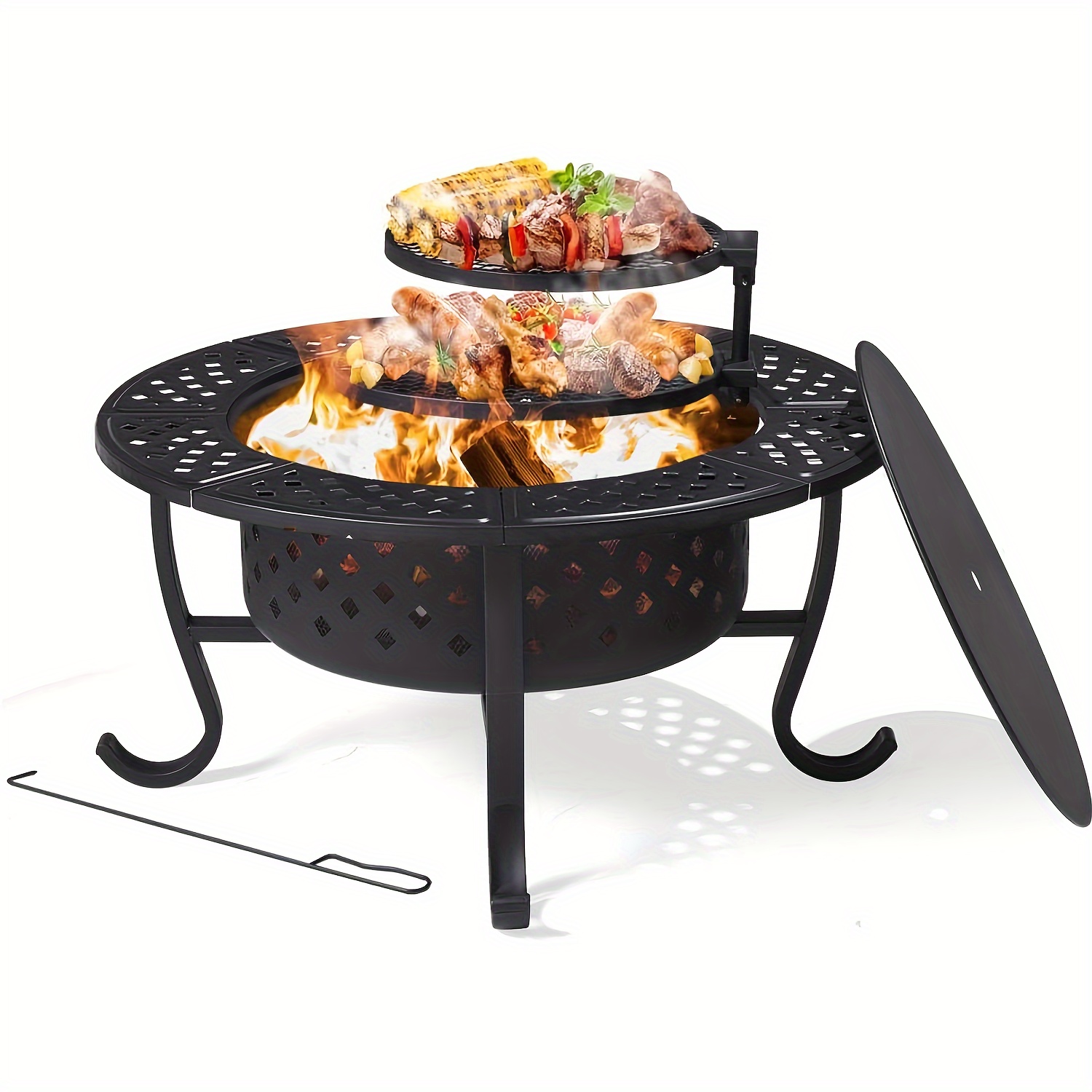 

36 In. Black Round Burning Fire Pit With Grills And