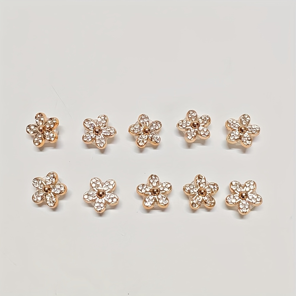 Image of 10pcs/ Sparkling Rhinestone Shoelace Clips, Shoe Additions, Lace Decorations, Removable For Sneakers, Skate Shoes, Athletic Shoes, Boots, Lace Clips, Pendant, Beautiful Flower Shoelace Buckles, Gift