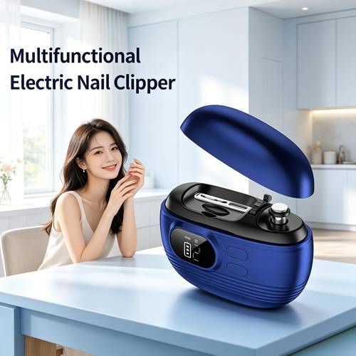 item picture magnetic lid electric nail clipper for seniors patented four cutting illuminated magnifying glass power display multi scene manicure tool with interchangeable polishing heads portable rechargeable nail trimmer