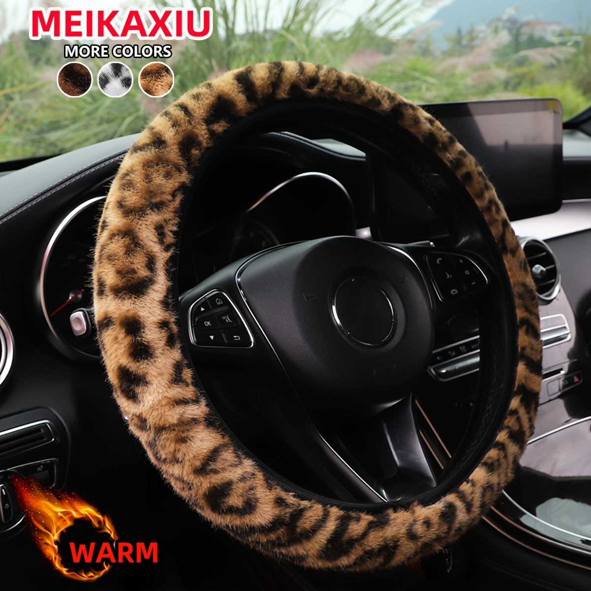 

Meikaxiu Plush Leopard Print Steering Wheel Cover, Winter , Fur, Universal Fit, With Compatible -15 Inch Car Wheels, For Car Interior Accessories