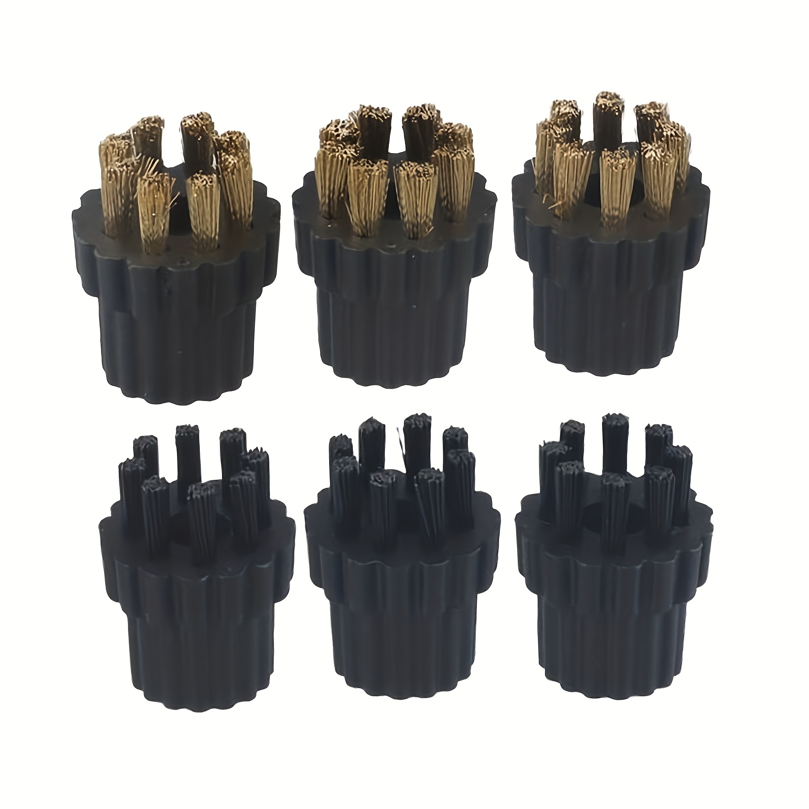 Image of Steam Cleaner Replacement Brush Heads 6pcs - Brass & Nylon Brushes For Steam Mop X5 - Cleaning Accessories For Ovens Grills Lights, 3x Brass Brushes 3x Nylon Brushes