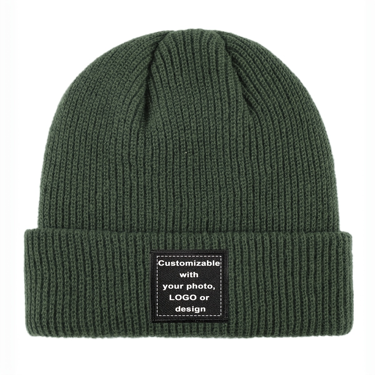 TEMU 1pc Men's Personalized Custom Photo/logo/text Winter Beanie Hat - Brimless Knit With Photo/logo/text Print On Black Square Block, Stretchy Soft
