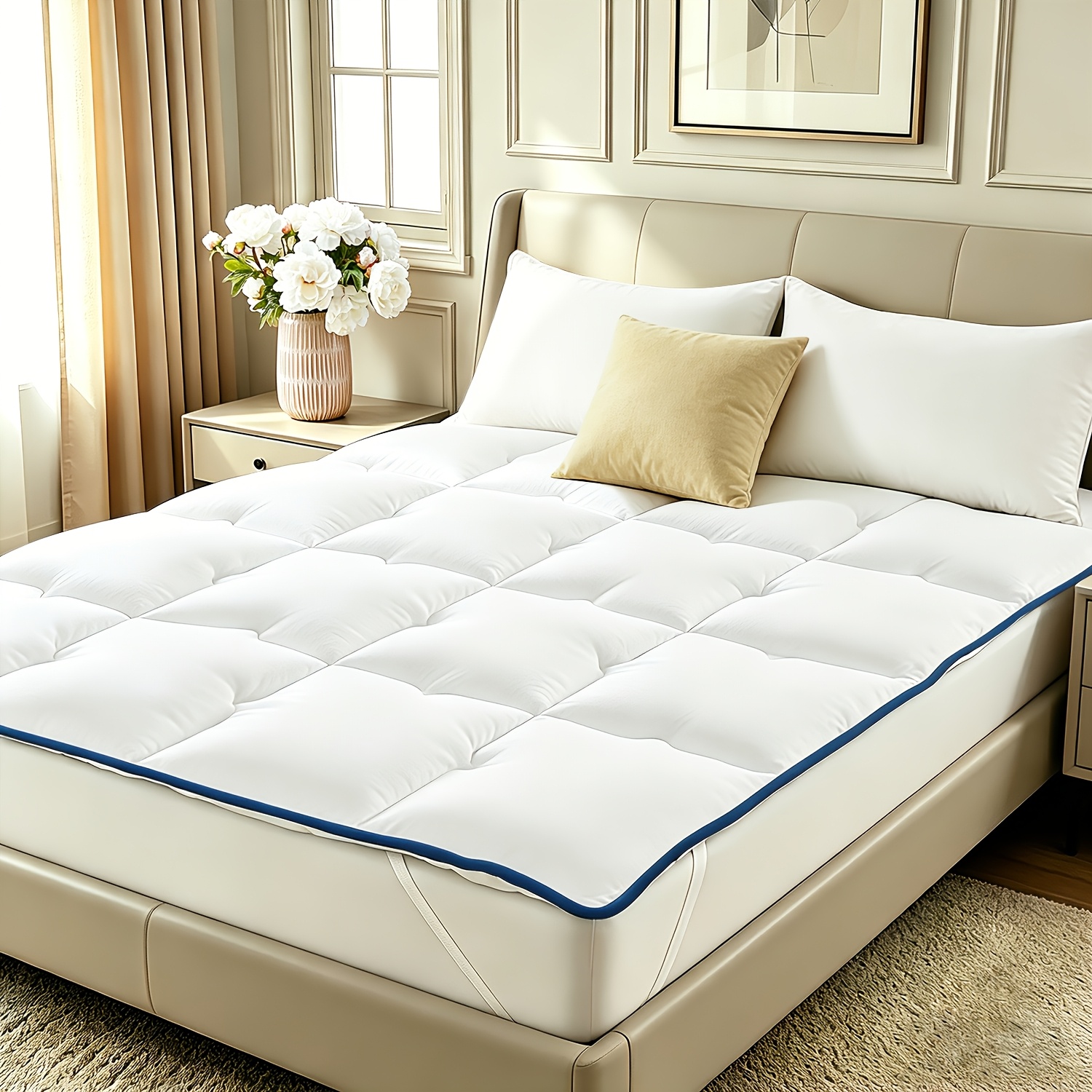 800gsm Soft Mattress Protector Pad, Comfortable Mattress Topper, With Filling, Suitable For Sofa Beds And Mattresses.
