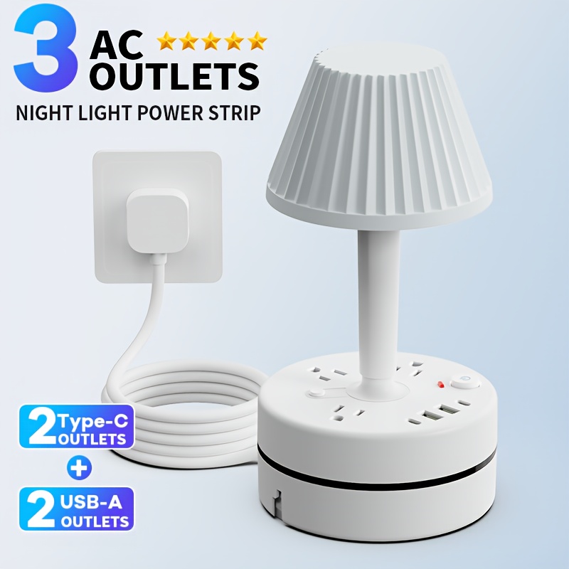TEMU Power Strip/outlet Comes With 3 Ac Sockets, 1 Main Switch, 2 Usb- Type-c Ports, Plus A Desk Lamp. It Has A 78.74-inch Extension Cord And