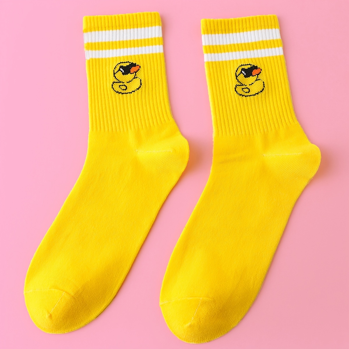 TEMU 1 Pair Yellow Duck Socks Suitable For - Cute Duck Print Cartoon Duck, Funny Novelty Socks For Party Costume Gifts, Spring Summer Casual Wear,