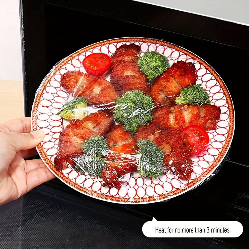 100pcs food grade disposable plastic wrap stretchable cling film for bowls plates fruits vegetables transparent kitchen freshness covers anti dust cover details 5