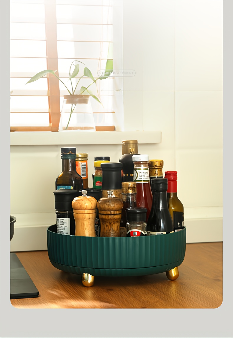 360 degree rotating kitchen countertop organizer plastic lazy susan turntable for seasoning fruit cosmetic storage non electric no wood material details 7