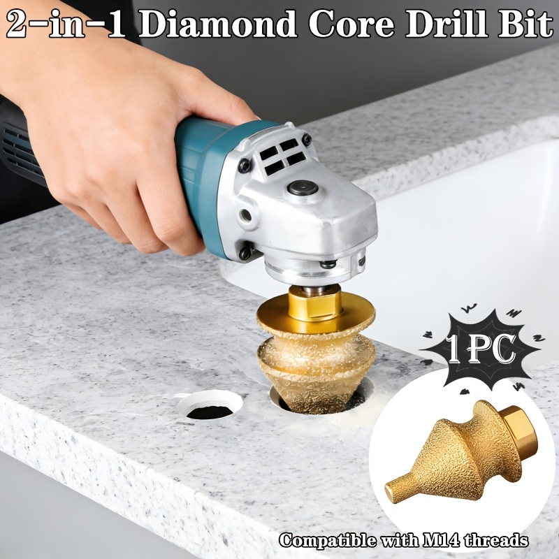 2-in-1 diamant-kernbohrer   für fliesen, marmor,  ,   & badewanne,  werkzeug/polierwerkzeug – industriebohrer mit m14-gewinde für konische   & kantenschliffe, kompatibel mit akku-bohrschrauber für küchenarbeitsplatte
