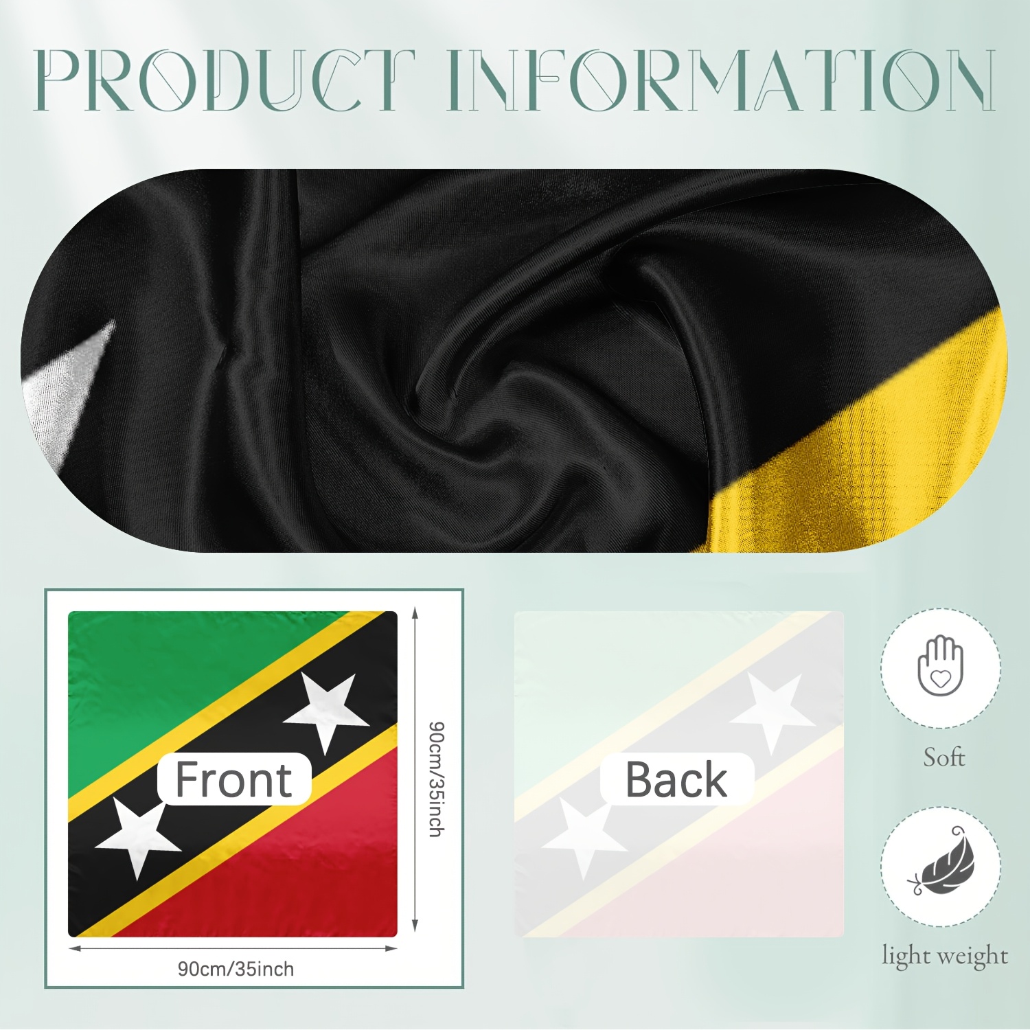 TEMU 1pc Headscarf, St. And Nevis Flag Pattern Printed Square Scarf, Casual Outdoor Headscarf, Lightweight Breathable Sunshade Shawl, Breathable