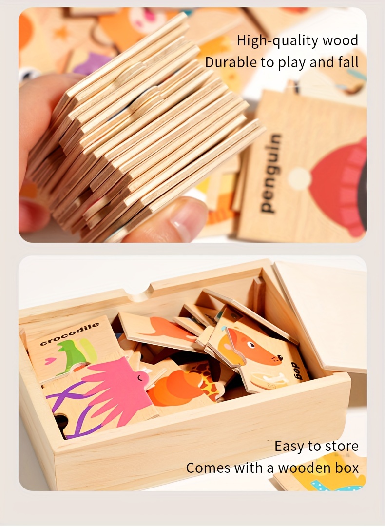 益智认识动物和形状木质新动物拼图玩具， 颜色和形状的认知技能学习，色彩鲜艳的动物形状，是玩具礼物 商品详情 7