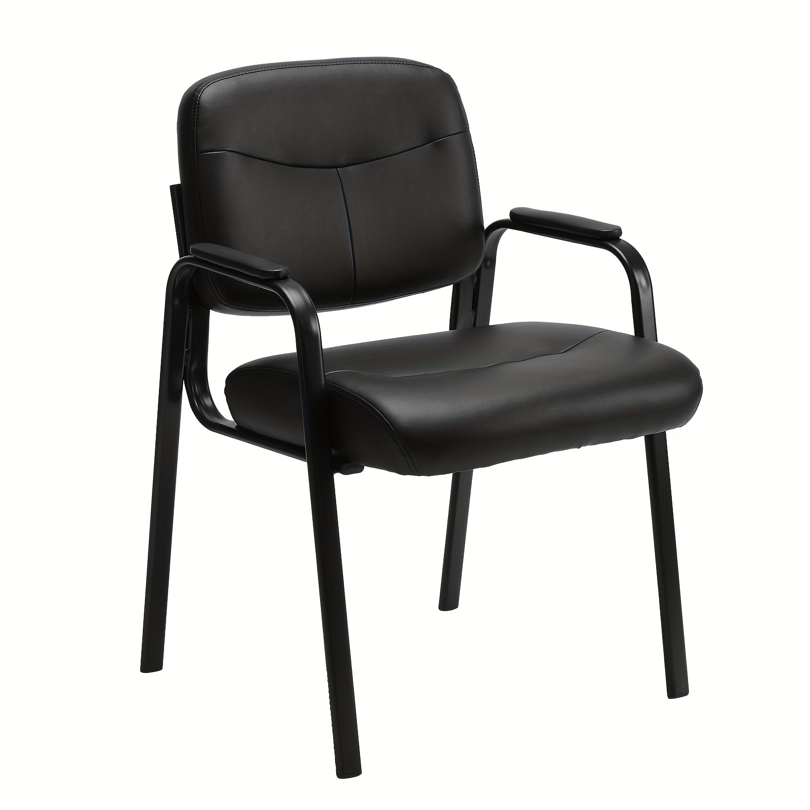 

Office Guest No Wheels, Pu Leather Conference Chair Executive Lobby Chair With Padded Arms, Black