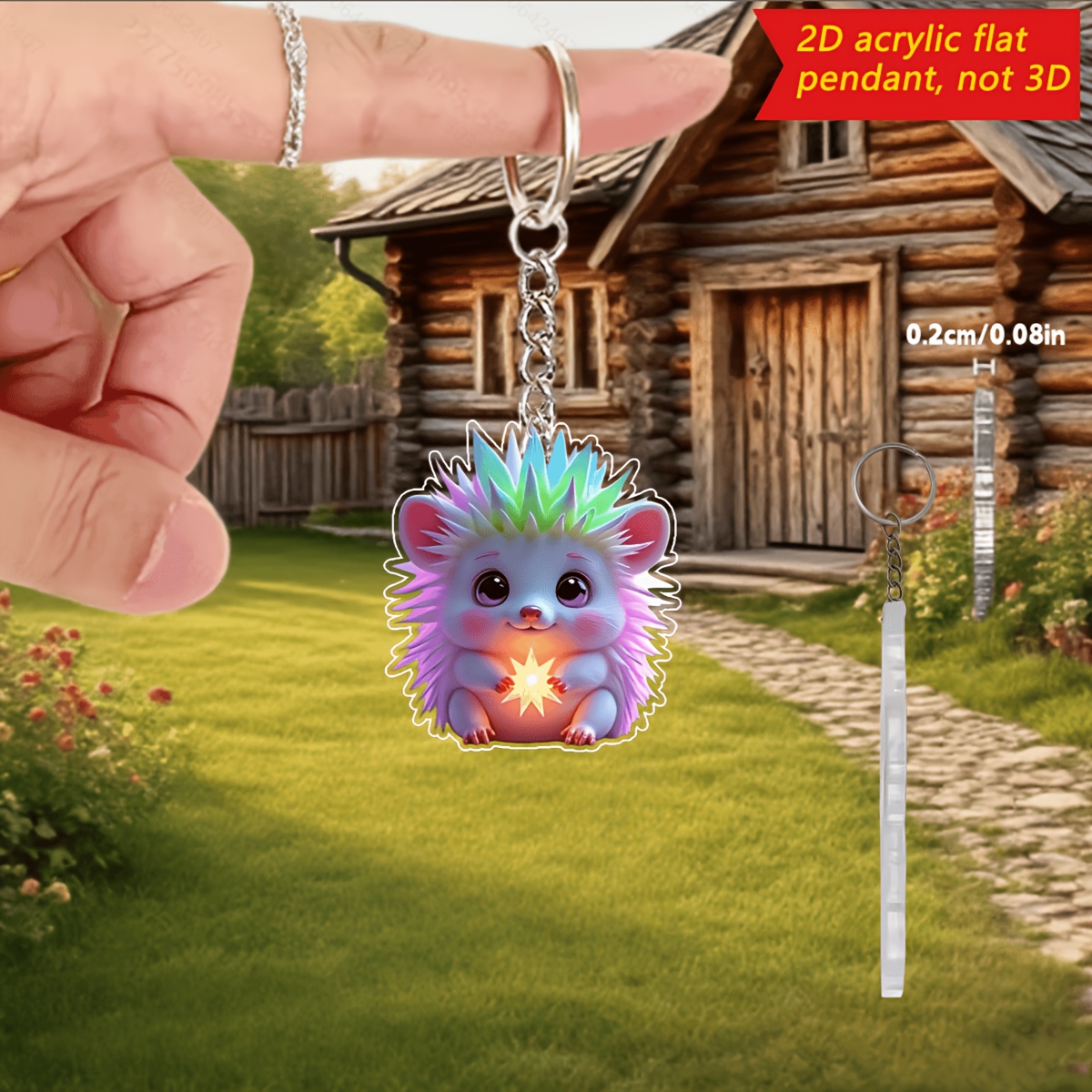 2D Flat Cute Hedgehog Keychain, Glow-In-The-Dark Feature