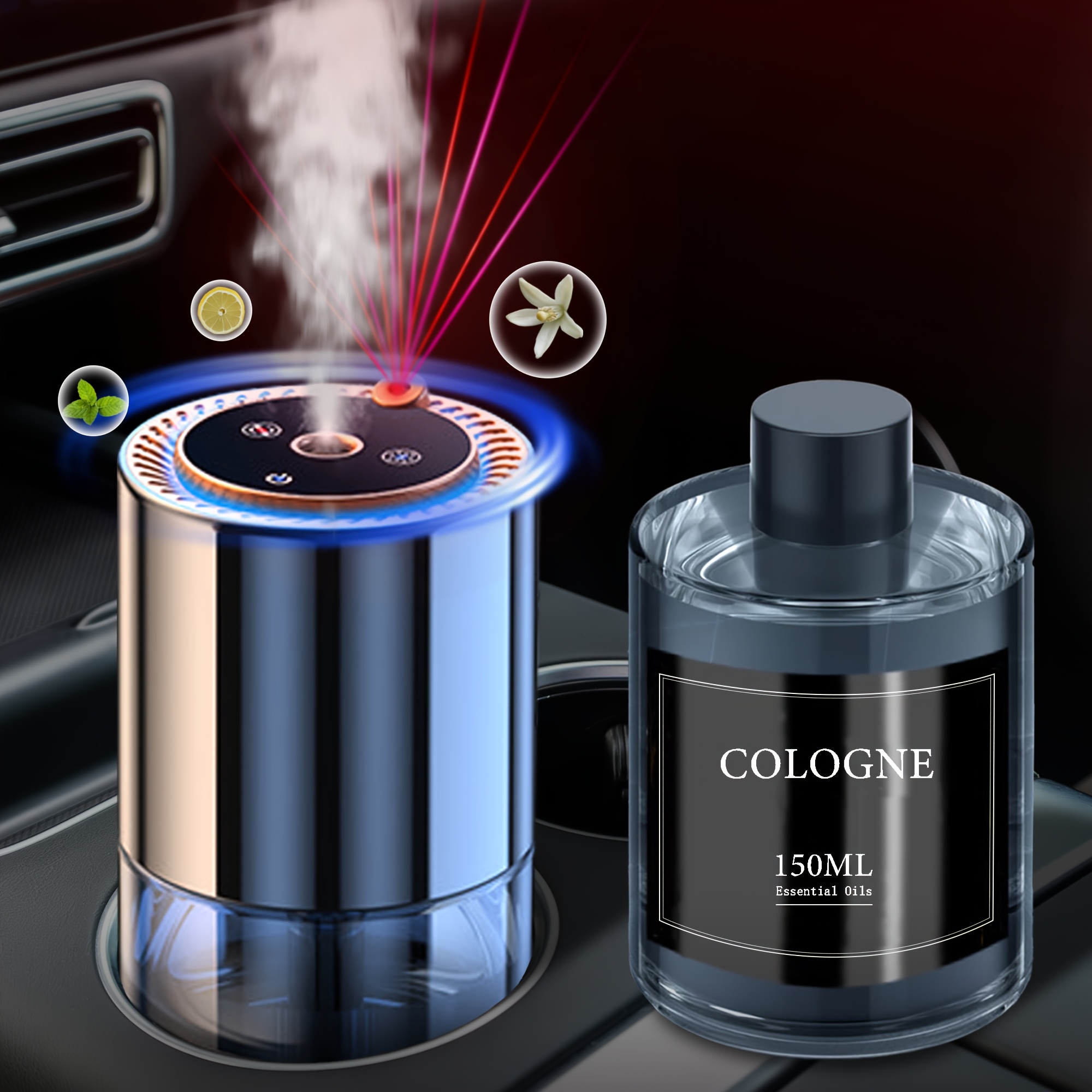 TEMU Smart Car Air Freshener, Car Essential Oil Diffuser By Technology Mist With Star Projector, Auto , Natural Fragrance, Adjustable Car Freshener Long Lasting, Aroma Diffuser For Men Women (cologne)
